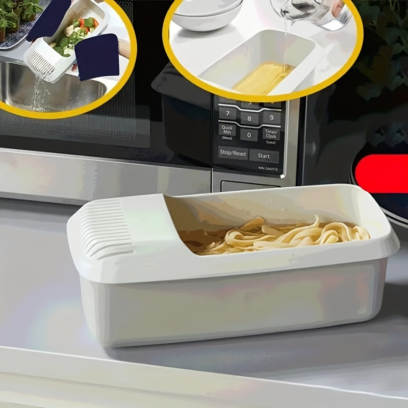 This essential kitchen gadget is perfect for quick meals in apartments and dorms. The heat-resistant Microwave Pasta Cooker with Strainer is made of easy-clean plastic and is designed for hassle-free noodle steaming.