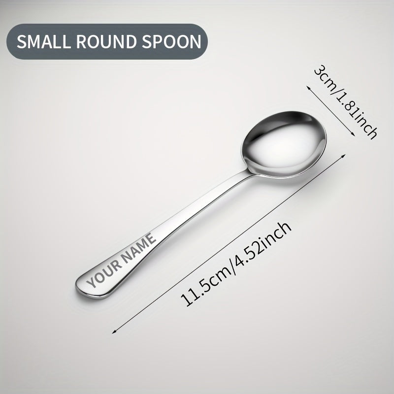 Personalized stainless steel spoon with customized name, perfect gift for family gatherings or birthdays.