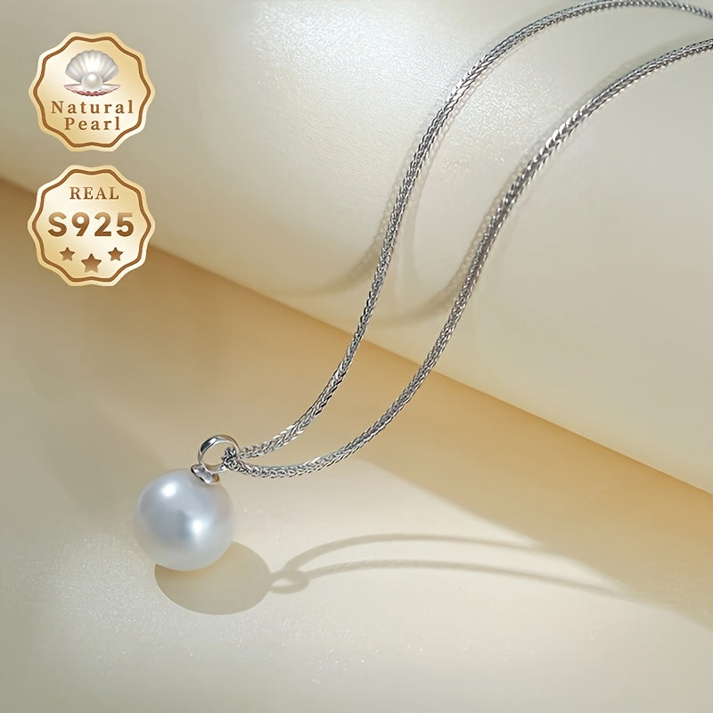 Elegant Vintage June Birthstone Freshwater Pearl Pendant Necklace - MUFAN 13-14mm Round Natural Pearl on a 925 Sterling Silver Chain (60cm) - Perfect Gift for Daily Wear