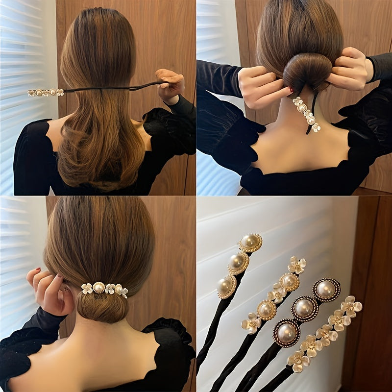 Y2K style hair bun maker with plastic flower & imitation pearl, perfect for Valentine's Day.