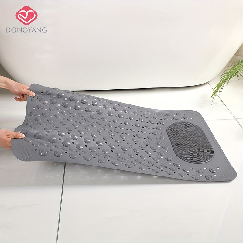 Keep your home bathroom safe and comfortable with the 1pc DONGYANG Anti-Slip Shower Stall Mat. This plush foot massage bath rug is made of PVC and non-woven material, featuring drain holes and suction cups for added security. The rectangular shape and