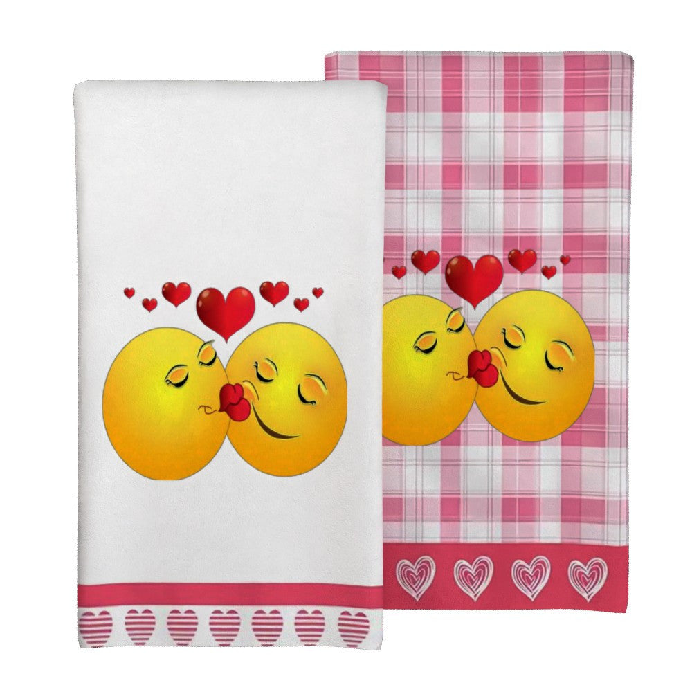 Two modern polyester kitchen towels, measuring 45.72x66.04 cm, featuring a super soft woven fabric. These towels are machine washable and showcase a fantasy heart design perfect for all seasons. They are ideal for use in camping and restaurants.