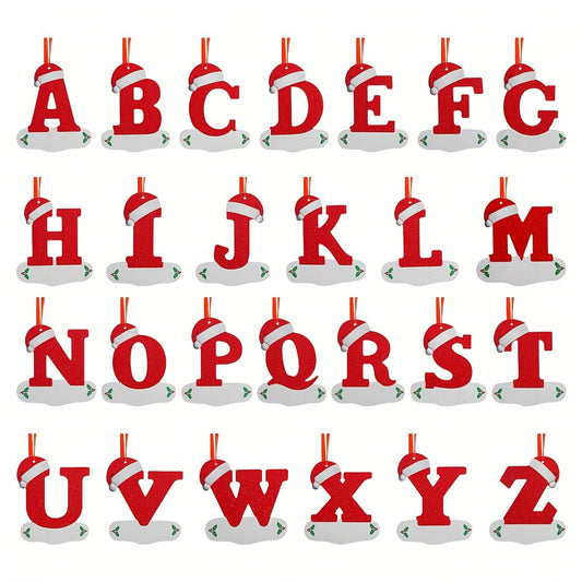 Classic Christmas tree alphabet pendant, Santa hat letter ornaments, DIY hanging decorations for Christmas and New Year with snowflake material. Ideal for indoor festive decor.