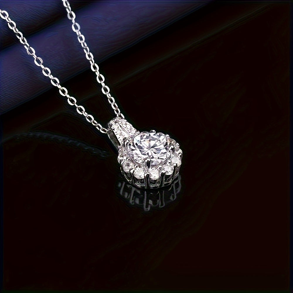 Stylish Vintage Pendant Necklace featuring a 2 Carat Moissanite and Synthetic Crystal - Ideal for Valentine's Day or adding Everyday Elegance