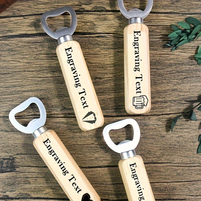 Pack of 50 Custom Engraved Wood Handle Bottle Openers, Stainless Steel Beer Opener for Soda and Beer, Perfect for Personalized Gifts for Weddings, Birthdays, and all Occasions - Including Christmas, Halloween, Thanksgiving, Father's Day, and Graduation.