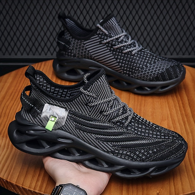 Men's breathable lace-up shock absorption shoes suitable for jogging and walking, featuring a non-slip blade type sole.