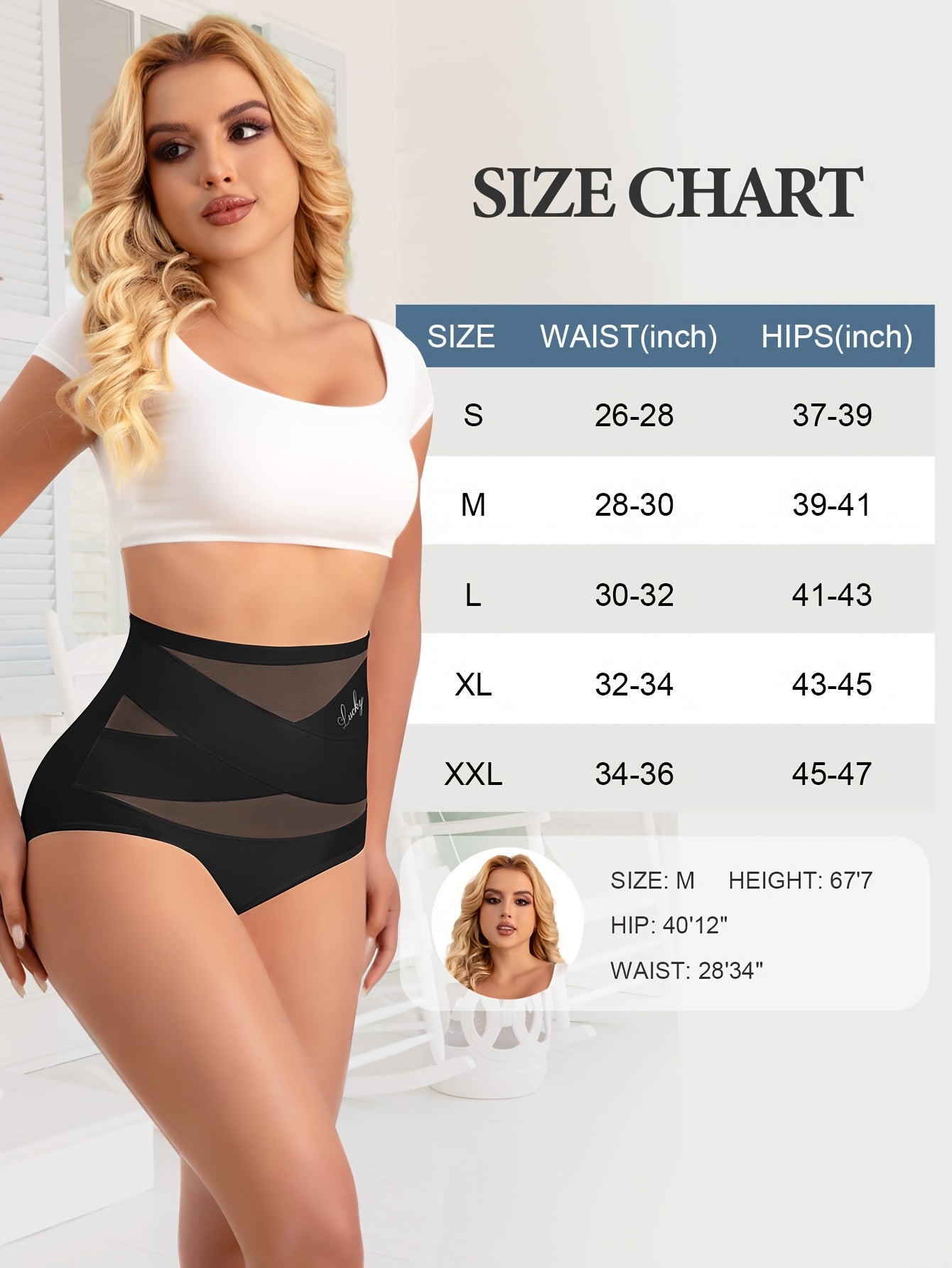 Breathable mesh high-waisted underwear with body sculpting design.