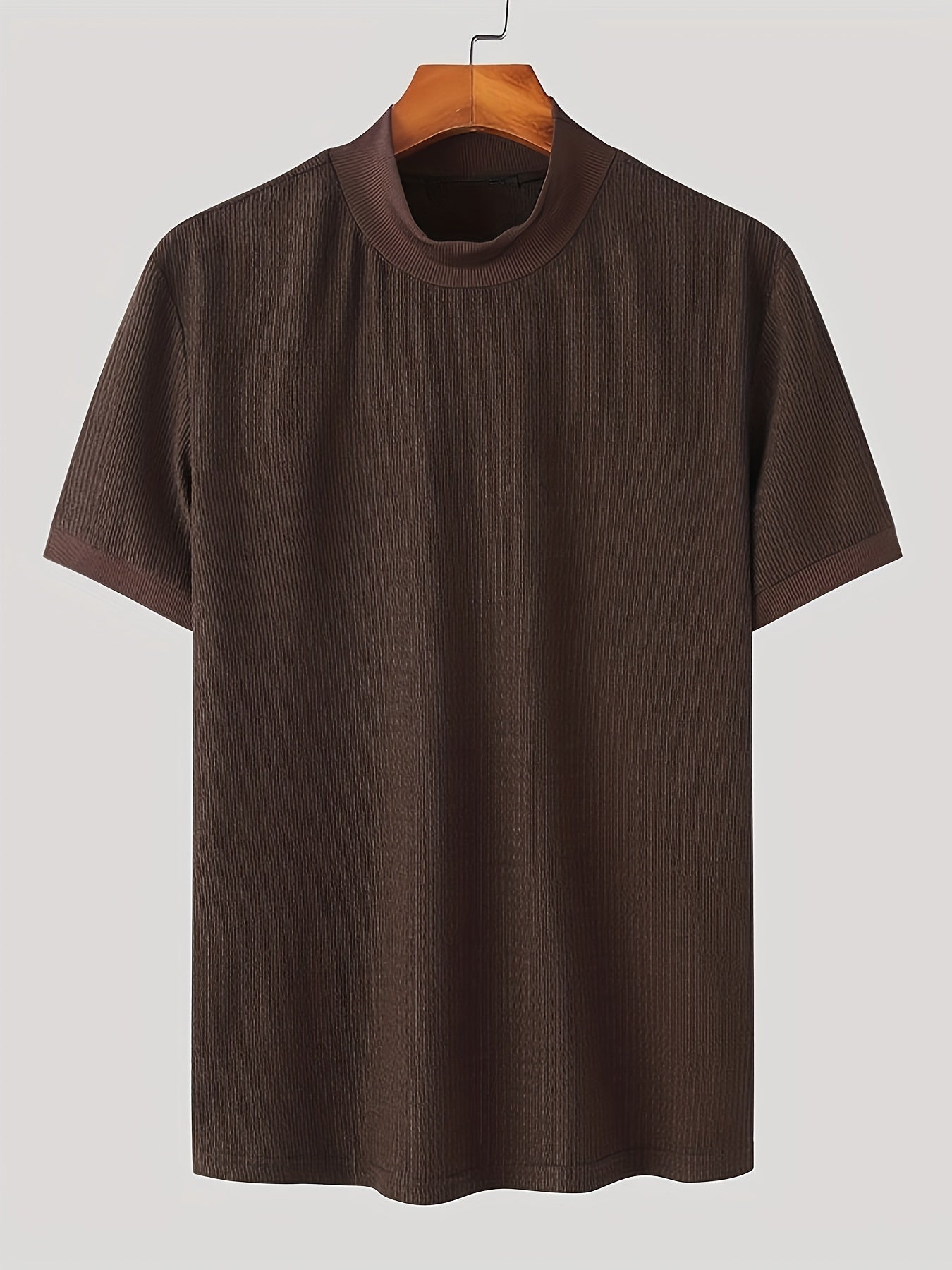 Men's striped turtle neck t-shirt in solid color for casual wear.