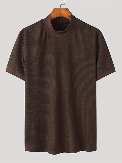 Men's striped turtle neck t-shirt in solid color for casual wear.