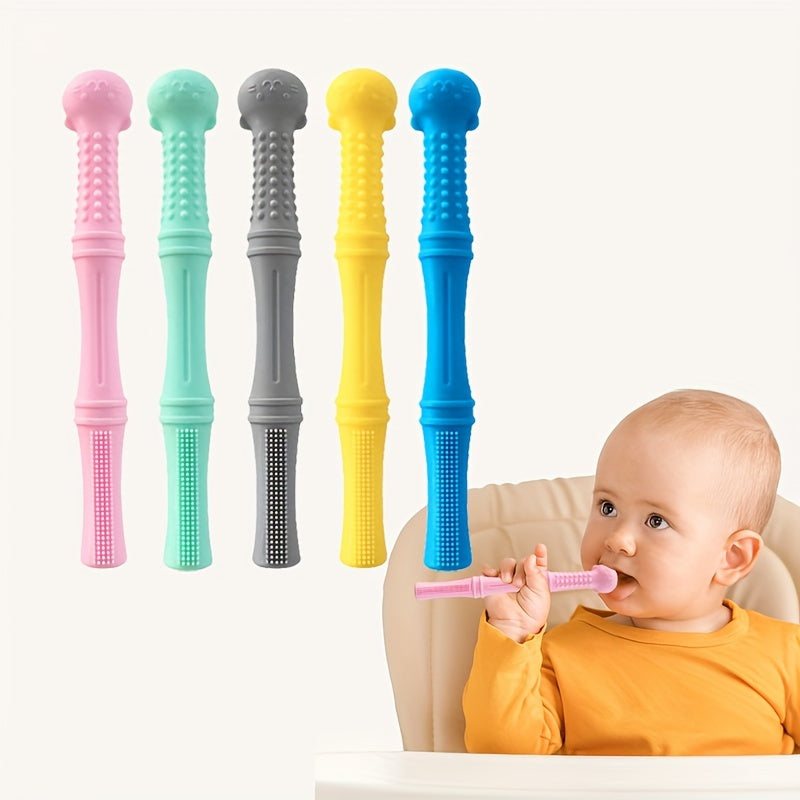 5 in 1 Pack Hollow Teething Tubes Toys for Babies, Silicone Baby Teether Toy for Infants with Nursing Biting Chewing, Chew Straws for Toddlers 6-12 Months