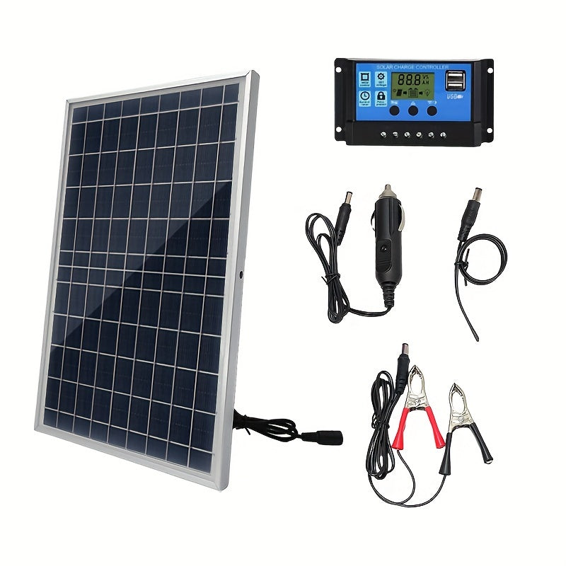 ZGZXSEXHZ 18V DC Solar Panel Kit with controller & USB - Portable for outdoor activities, phones, lights, surveillance, pets, and camping.