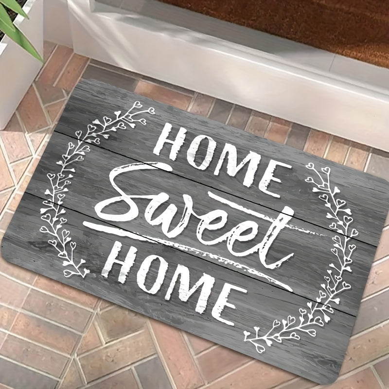 Printed Home Sweet Home Door Mat, 1 Piece, Non-Slip Polyester Rug for Front Door, Living Room, Bedroom. Washable, Rectangular Shape, Low Pile, Machine-Made Home Decor Accent