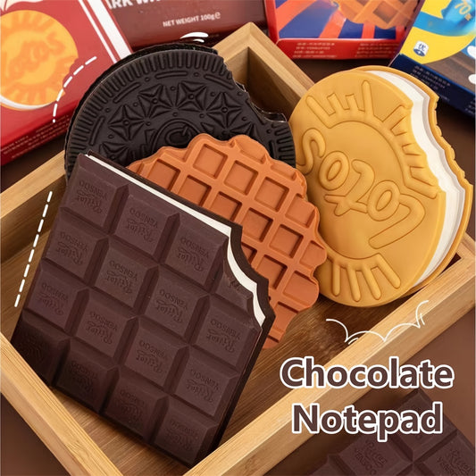 Mini notebook in the shape of chocolate macaron, wafer, strawberry shortcake, and waffle cookie. Contains 80 tear-off pages for writing. Perfect funny gift for friends and colleagues.