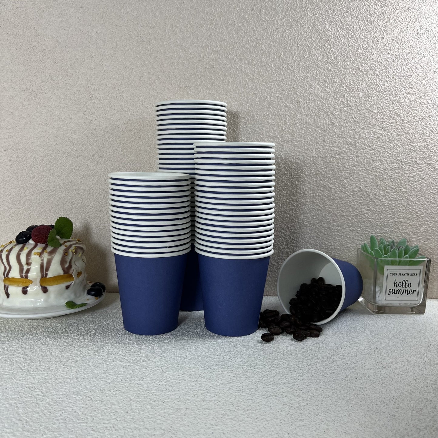 Pack of 50 7oz Blue Disposable Paper Cups with Polyethylene Coating - Perfect for Cold Beverages like Coffee, for Home & Commercial Use. Hand Wash Only. Ideal for Christmas, Halloween, Easter, Hanukkah & Thanksgiving Celebrations