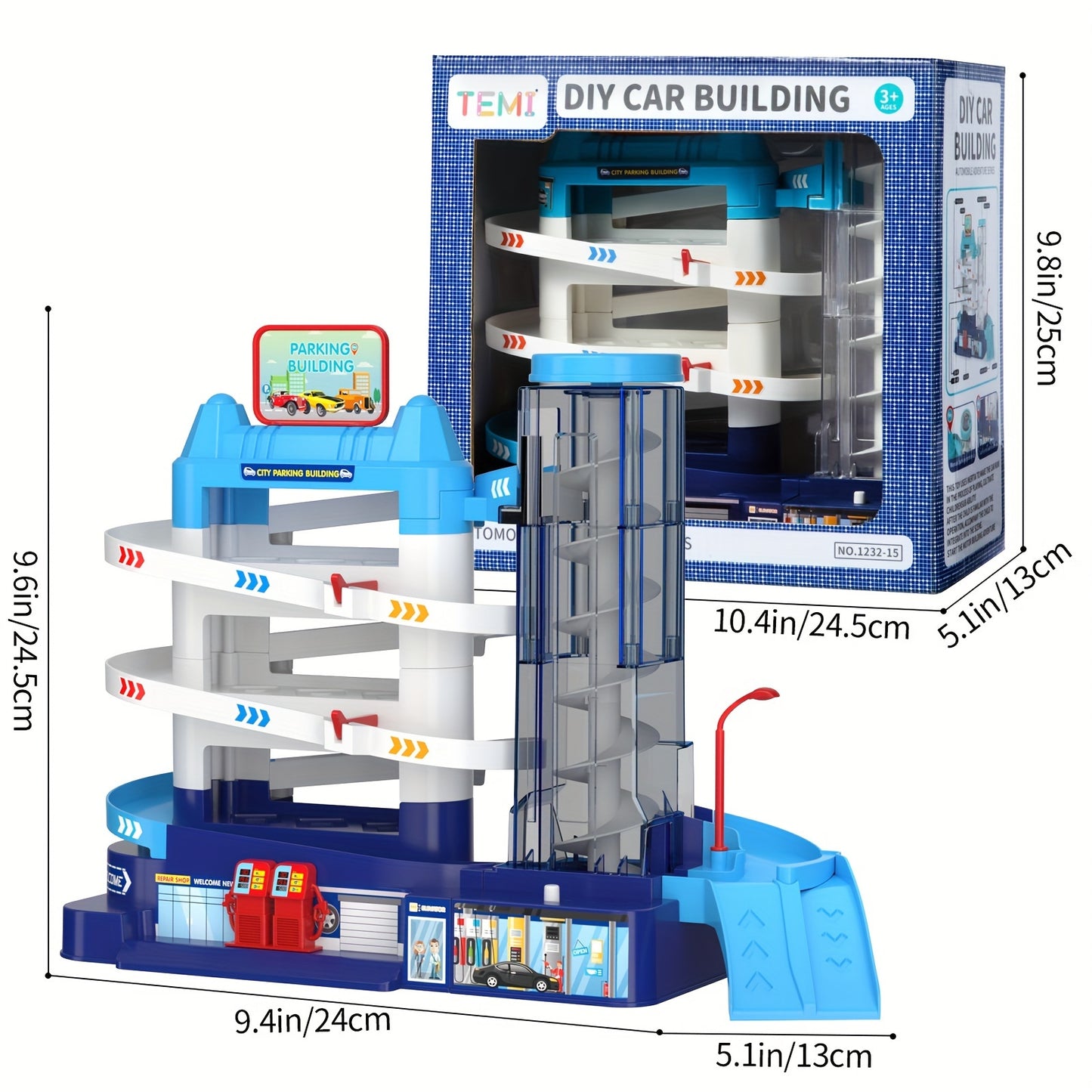 BABY HOME 4 Cars Garage with Parking Lot, Rail Car, Ambulance, Police Car, School Bus Toy Gift for Boy or Girl.