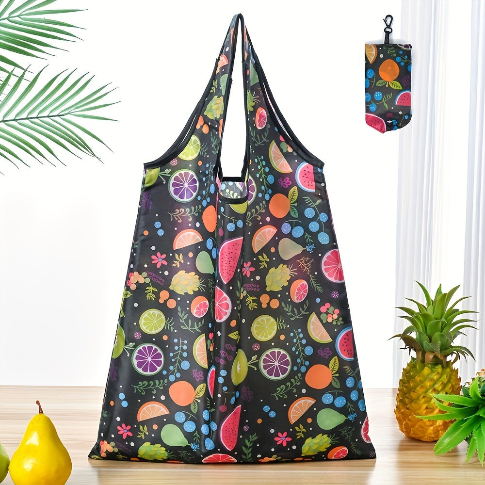 Large Foldable Tote Bag with Vibrant Floral Pattern, Made of Durable Polyester, Ideal for Outdoor Activities - Includes Shoulder Straps and Carabiner Closure, Great for Shopping and Reusable.