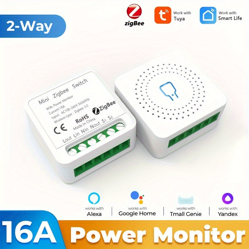 DIY 16A Power Switch Module with WiFi, ZigBee, Tuya app, voice control, 2-way power control, 110V/220V, app controlled, flush mount, for electronics - no battery needed.