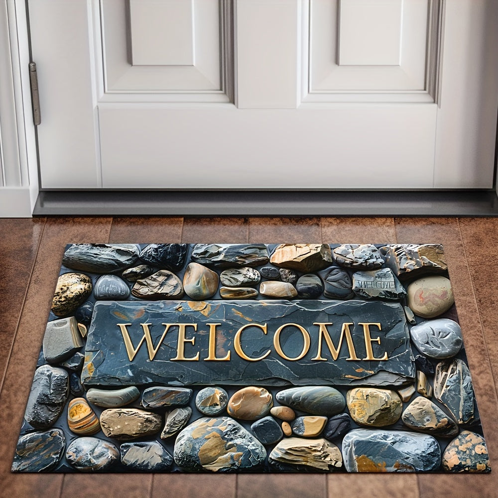 Introducing the luxurious Pebbles 3D Stone Pattern Floor Mat - a decorative delight for your home and outdoor spaces! This non-slip, waterproof, and machine washable polyester carpet features a beautiful artistic design and a luxurious texture. Perfect