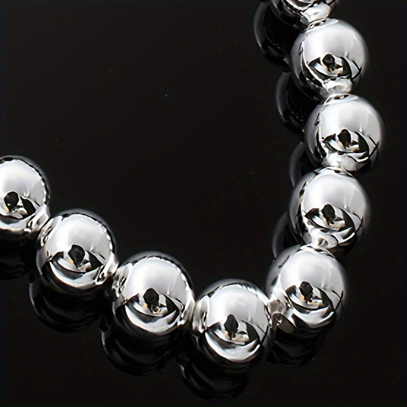 Retro-chic 925 Sterling Silver Beaded Necklace - Featuring 8mm Hollow Beads, Sophisticated Unplated Jewelry, Ideal for Everyday Wear and Gift-Giving, Great for Mardi Gras Celebrations, Suitable for any Season