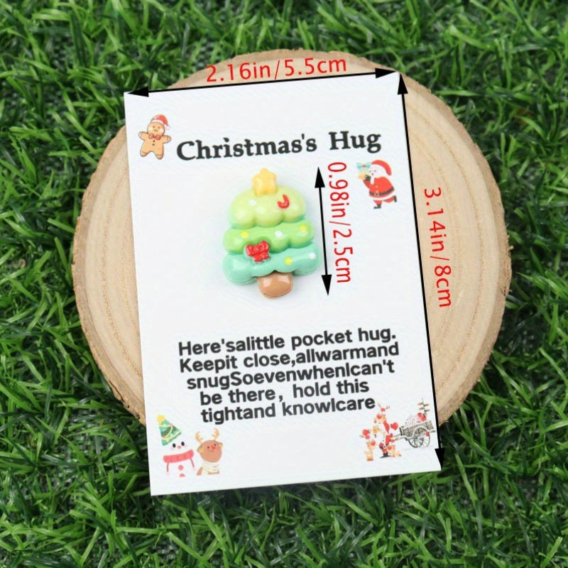 Set of 10 Christmas Hug Gift Cards featuring Festive Resin Charms - Perfect for Parties - Includes Santa, Snowman, Gingerbread, and Stocking Pocket Hug Tokens for Holiday Gifts and Seasonal Decoration