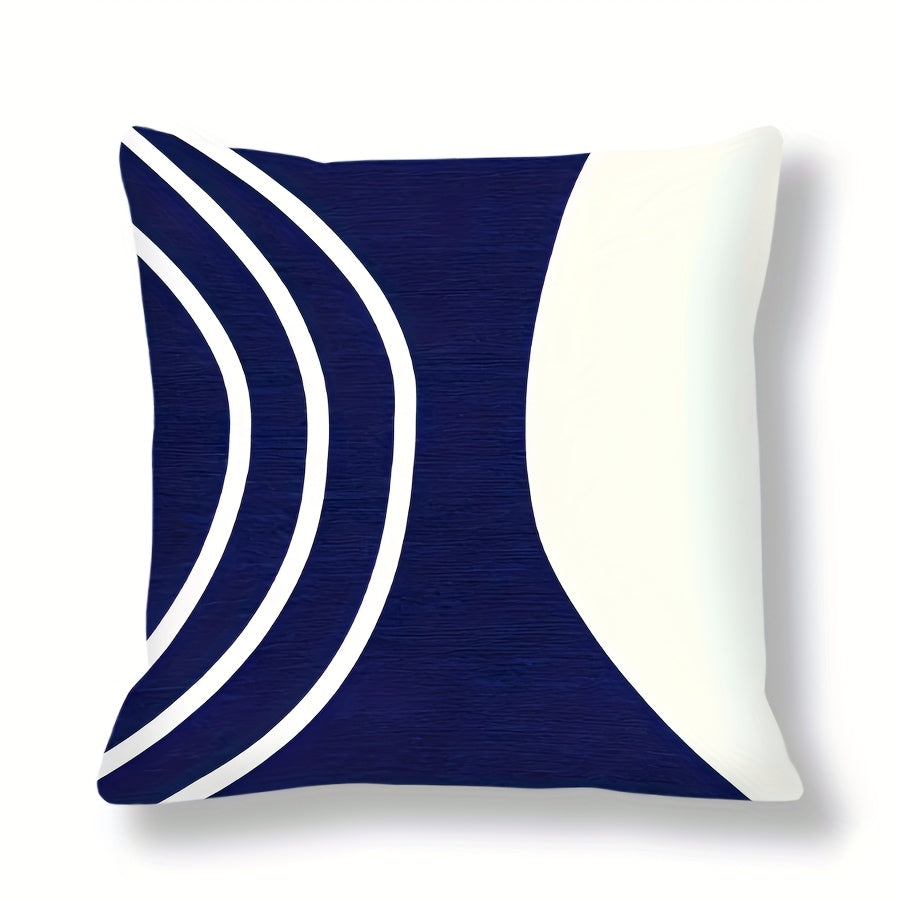 Chic Navy Blue & White Geometric Throw Pillow Cover, 1 Piece, 44.96cm Square, Modern Boho Decor with Zipper Closure, Made of Machine Washable Polyester, Perfect for Living Room & Bedroom - Insert not Included