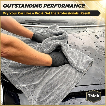 Compact microfiber car drying towel with high absorbency, 1400 GSM, twisted loop design, double-sided, streak-free detailing - 1 Pack.