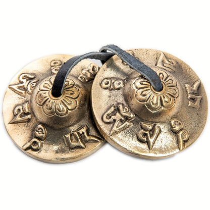 Handcrafted Sinsoledad Tingsha/Cymbal Bells with Antique Bronze Finish and Floral & Swirl Patterns - Perfect for Meditation and Spiritual Gifts.