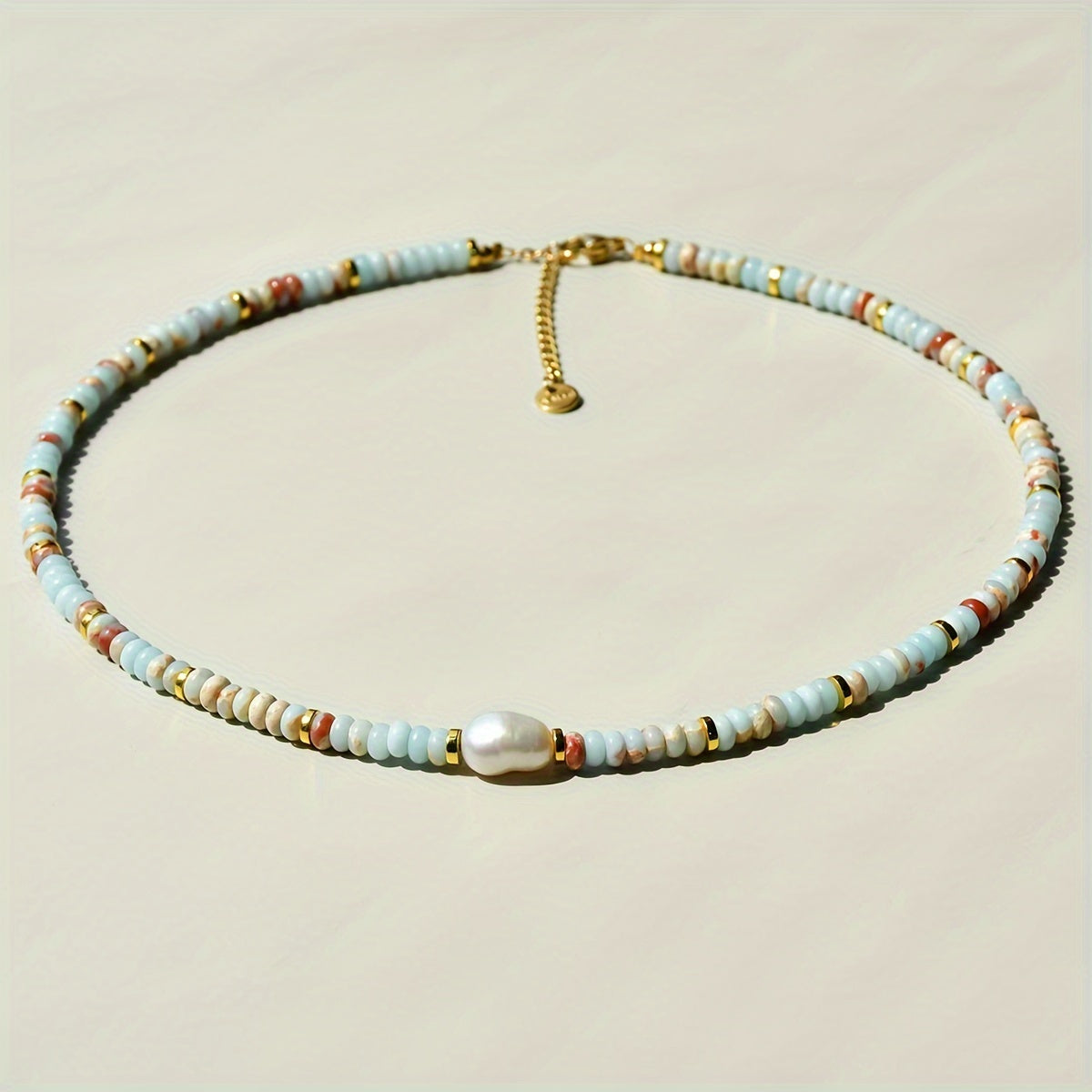 Luxurious Colorful Natural Stone Beaded Necklace with Elegant Freshwater Pearl Decoration, Handcrafted Mother's Day Gift, Boho Vacation Collar Chain.