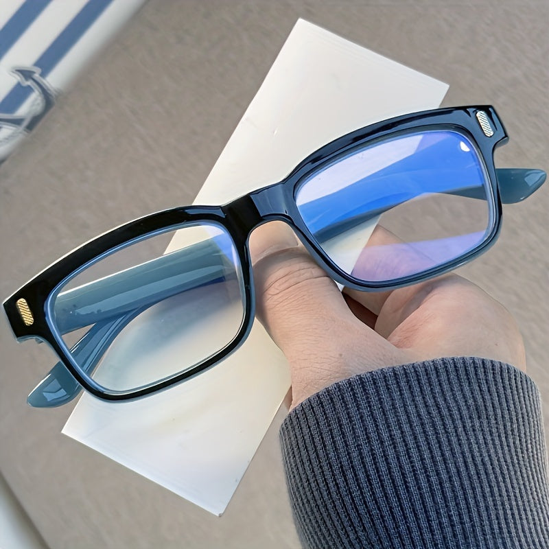 Blue light blocking glasses available for both men and women to reduce eye strain from screens, with a clear lens.