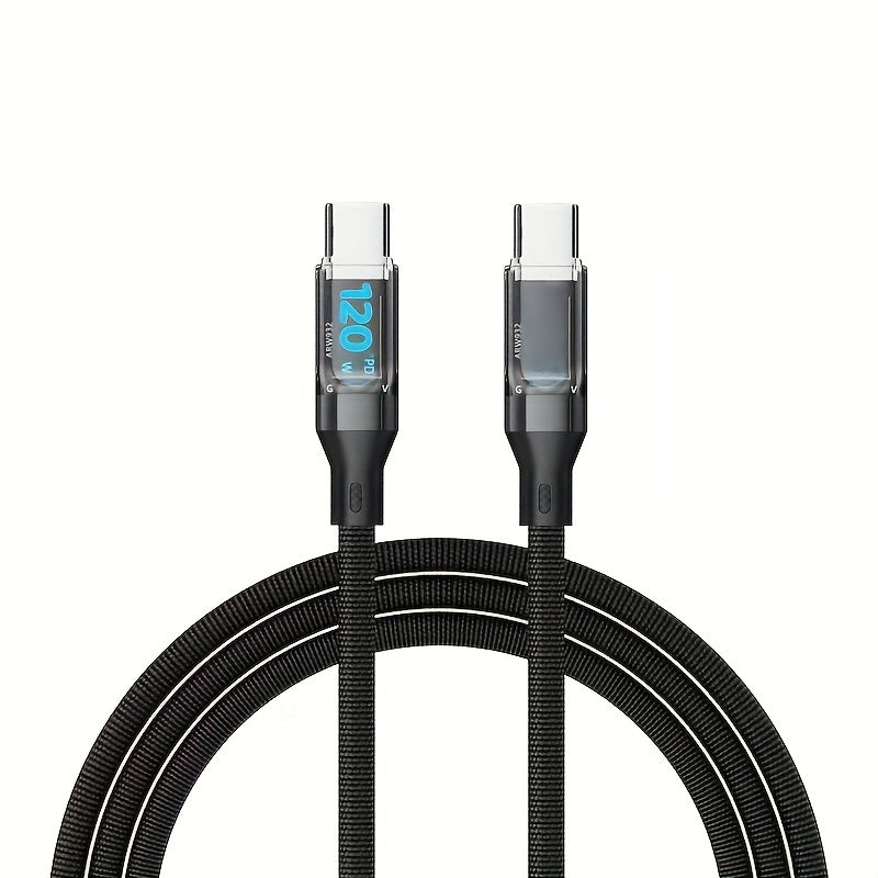 120W 6A Rapid USB Type C Charging Cable with LED Display for Fast and Safe Device Charging.