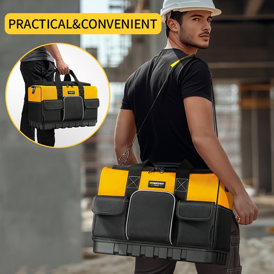 WINHUNT Tool Bag - Large, Heavy Duty, Waterproof, Polyester Material, Black/Yellow, Adjustable Shoulder Strap, Ideal for Industrial Tools Organization, Strong Molded Base, No Assembly