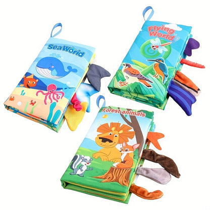 Diikamiiok Colorful Cloth Books for Young Children - Interactive Learning with Cartoon Animal Tails, Soft Fabric, Ages 12-72 months, Educational Toys