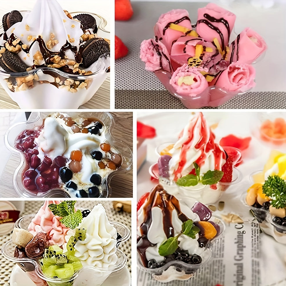 100 pieces of 8oz clear plastic ice cream cups - disposable bowls perfect for enjoying sundaes, yogurt, parfait, appetizers, fruit, and strawberry shortcake.