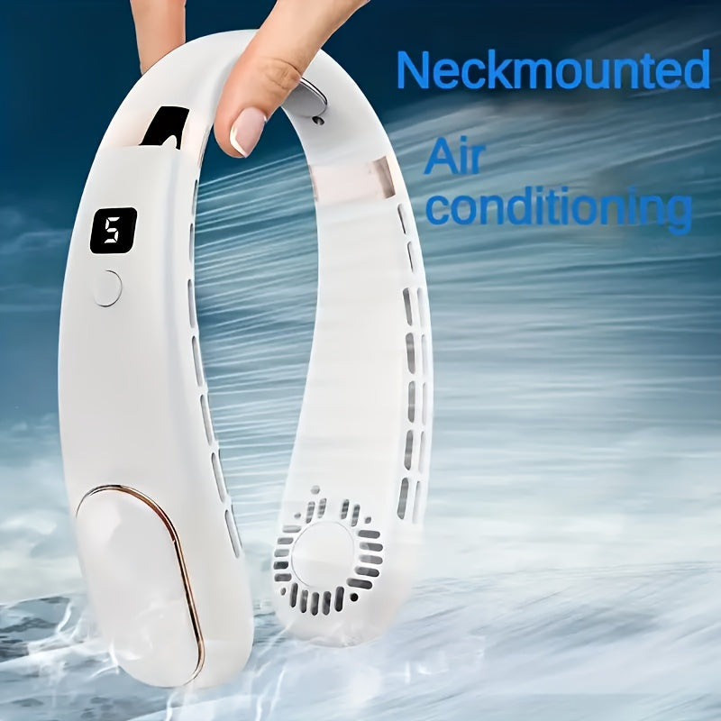 Introducing the Jkuoo Portable Neck Fan - Experience 360° Cooling Airflow Without Blades, Rechargeable via USB. This Multi-Speed Adjustable Personal Fan is perfect for both indoor and outdoor use. Made from durable ABS material, it features convenient