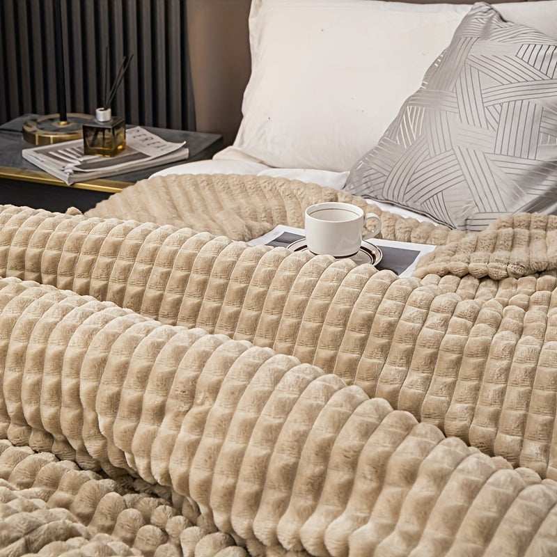 Soft and comfortable waffle plush blanket, made of milk velvet, perfect for use in the bedroom, sofa, office, car, camping, and travel. This multifunctional blanket comes in white, gray, green, brown, and silvery gray solid colors and checkered pattern.