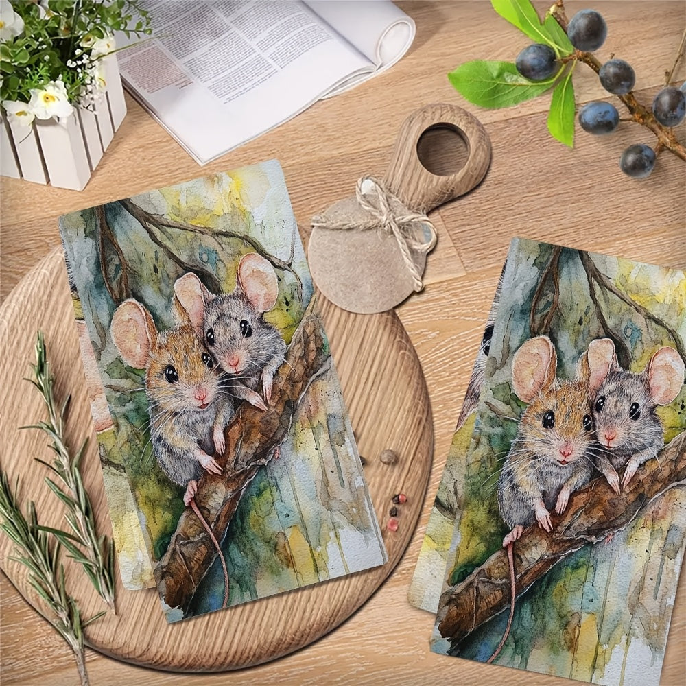 Set of 2 Ultra Soft Kitchen Towels featuring a Charming Mouse Couple Design - "You and Me, We Can Handle Anything" - Super Absorbent & Easy to Clean Dish Hand Towels, Size 40.64x60.96 cm - Perfect for Holiday Decorating and as Dish Towels