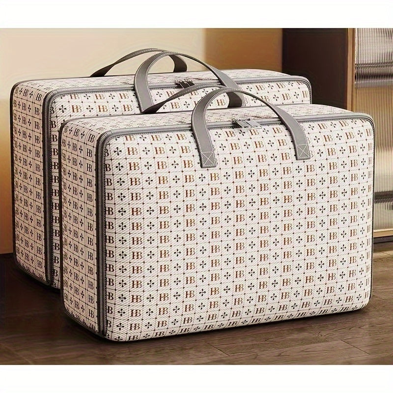 Large waterproof rectangular storage bag with sturdy handle, zipper, and multipurpose design for bedding, blankets, clothes, and household supplies. Ideal for outdoor storage.