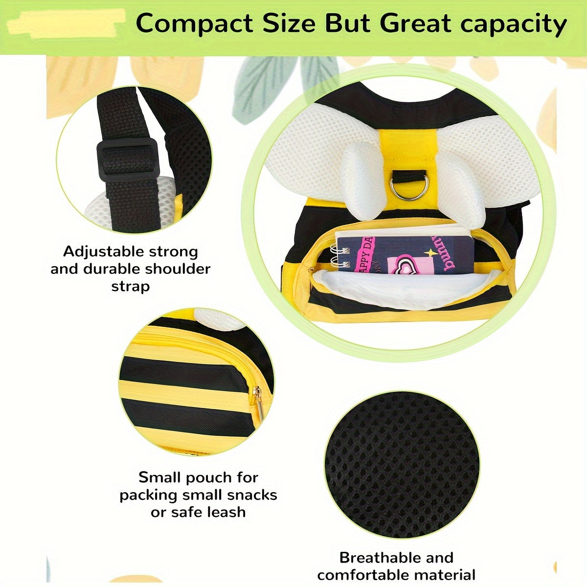 Bee-utiful Safety Harness and Leash Set adorned with adorable bee design - Keep your child safe while on the go! Features a handy storage pocket and makes a great present for any occasion - Christmas, Halloween, Thanksgiving, or Mother's Day