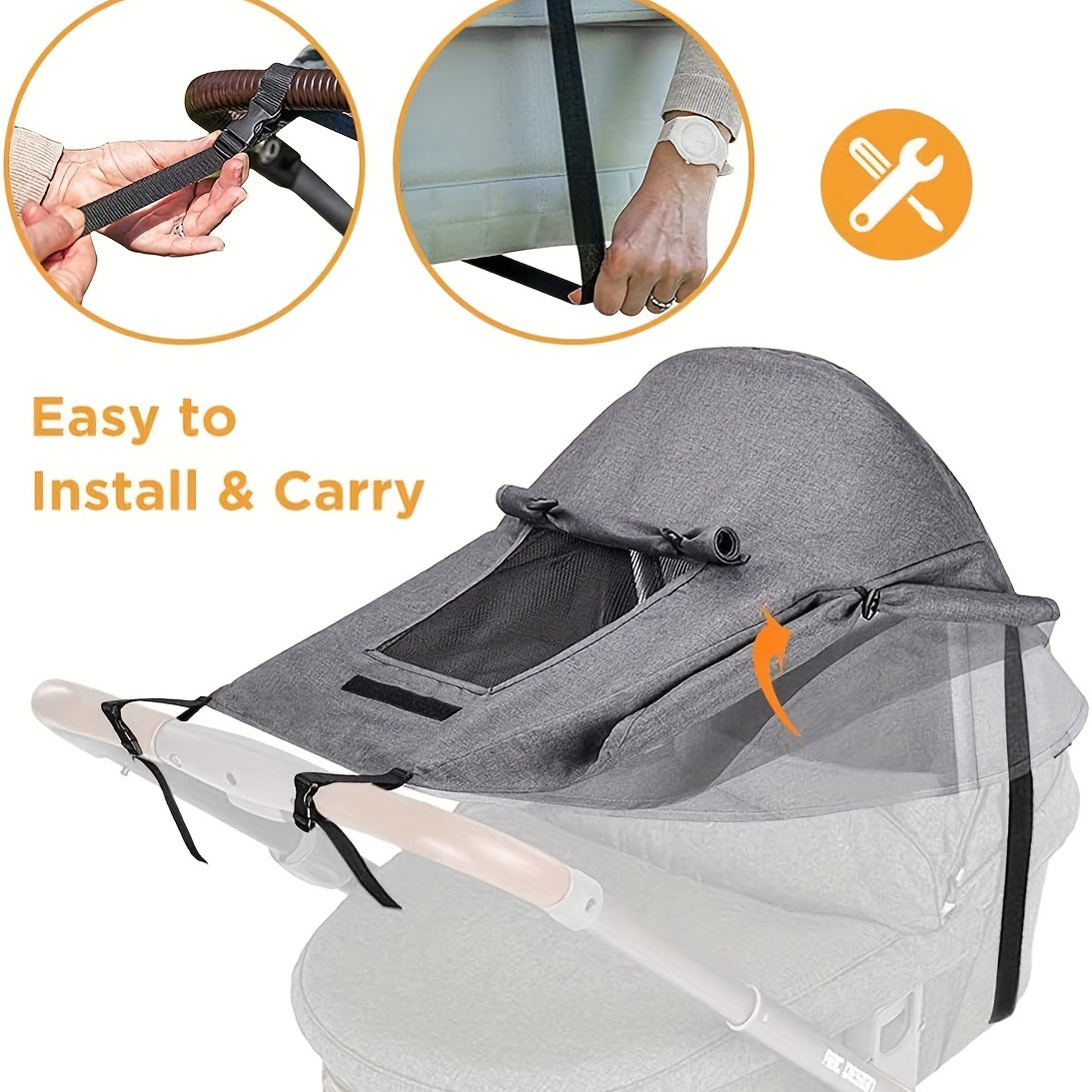 Stroller Sunshade with UV Protection, Viewing Window, and Waterproof Polyester Fabric - Simple Installation