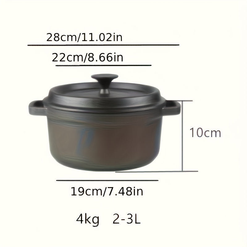 Heavy-duty Cast Iron Stew Pot featuring Two Handles - Durable, Non-Stick, No Coating Necessary for All-Purpose Cooking