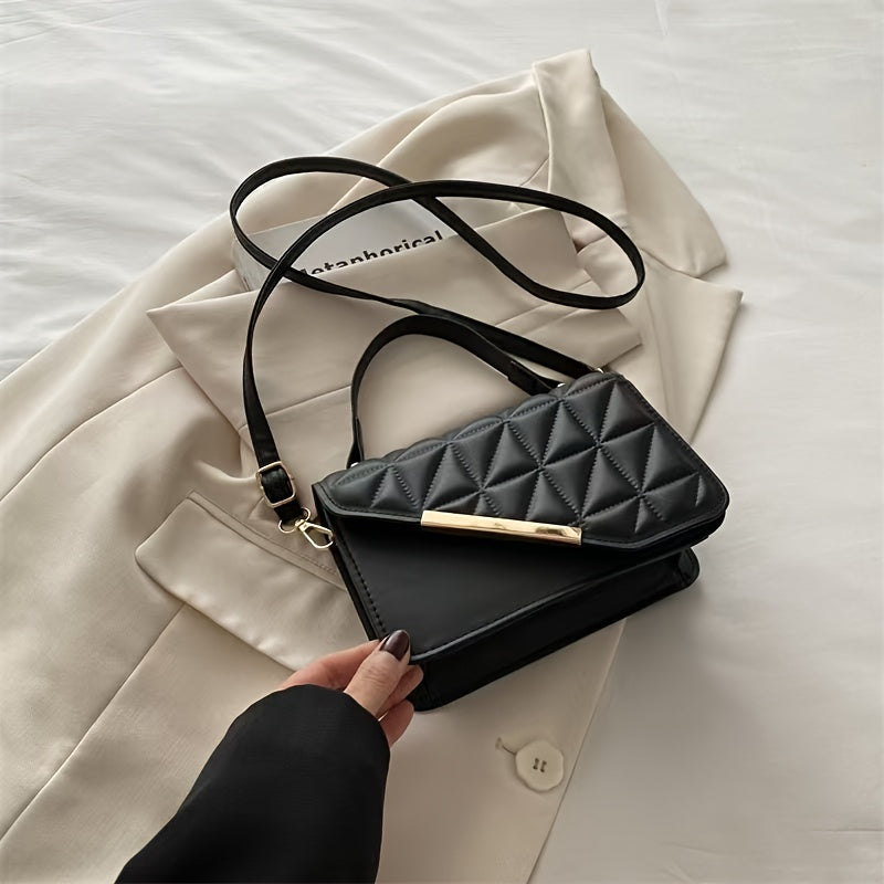 Stylish quilted crossbody bag with removable strap, magnetic closure, water-resistant lining, and top handle satchel for women.