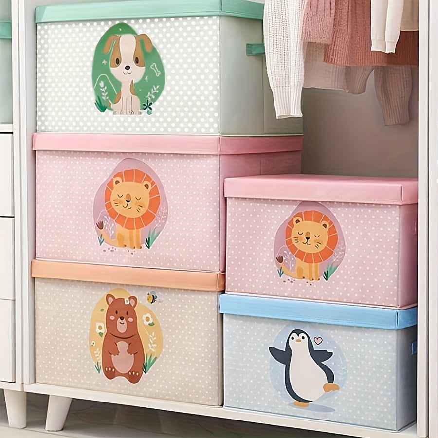 Large Capacity Fabric Storage Box with Lid featuring Cute Cartoon Bear & Dog Design - Dustproof Organizer for Clothes, Quilts - Perfect for Home Use, Under-Bed Storage, and Clothes Organization