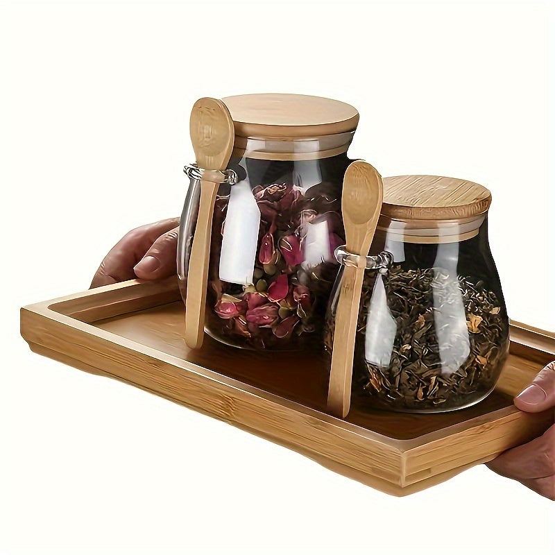 Durable Glass Jar with Wooden Spoon and Lid - Ideal for Storing Coffee Beans, Sugar, Tea, Salt, Candy, Spices, and More - Easy to Hand Wash, Leak Proof, and Reusable