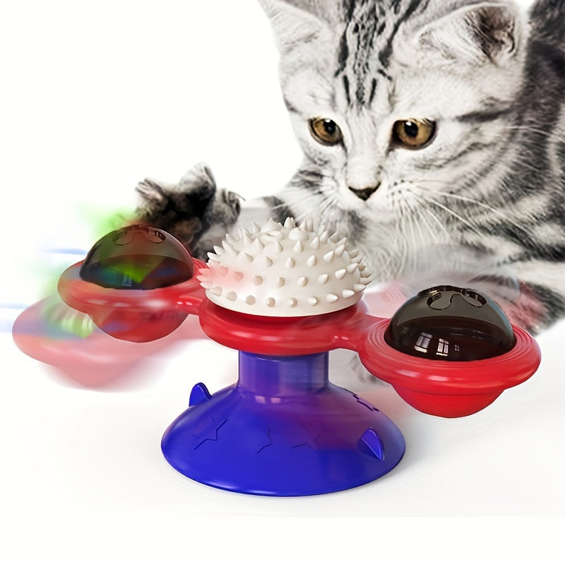 Fun rotating cat toy with windmill turntable design stimulates cat's vitality, enhances emotions, and offers interactive play for pets.