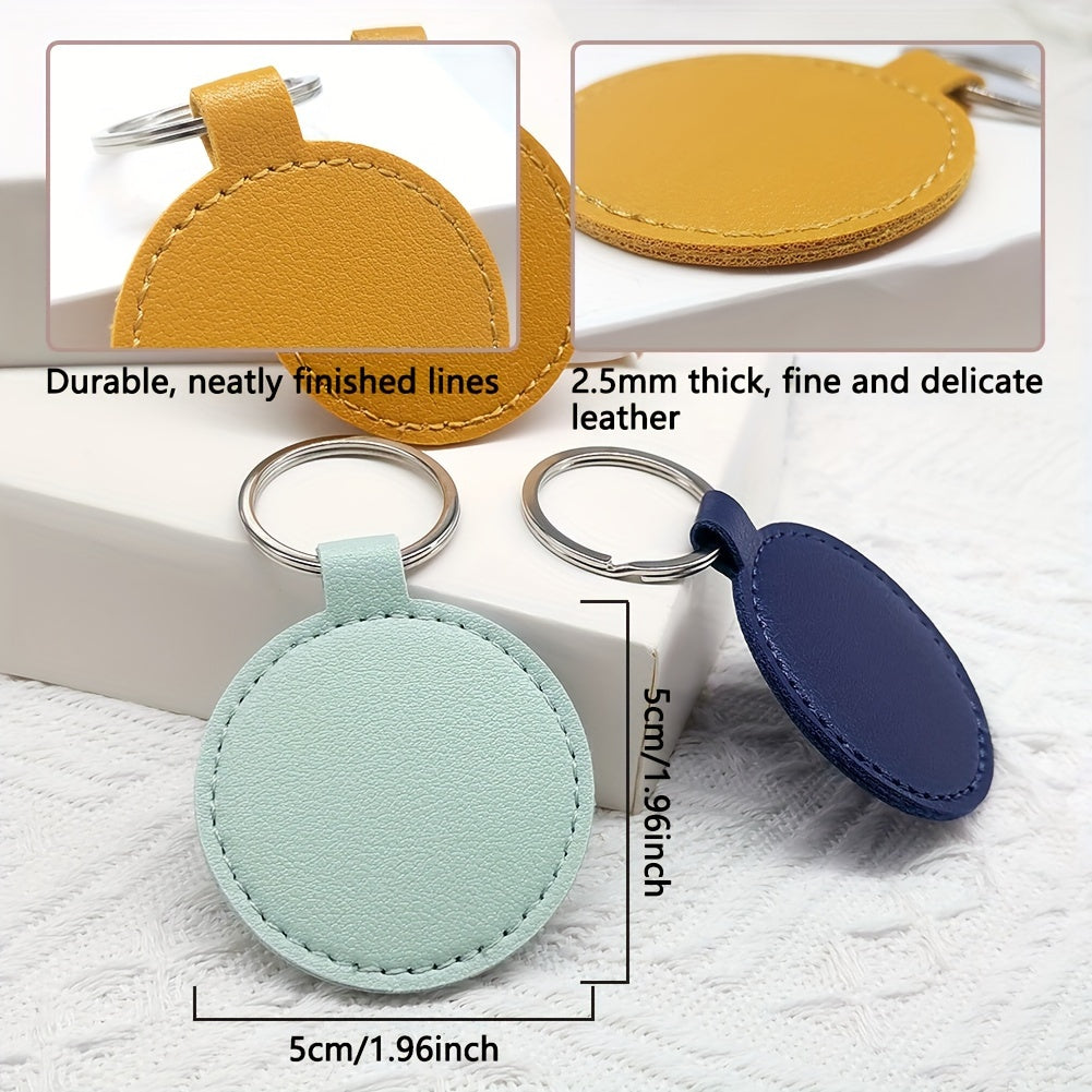 Craft your own leather keychains with this DIY kit containing 15/20 pieces. The round keychains are suitable for both men and women and come with PU leather blanks, key rings, and laser-engraved designs. Perfect for creating personalized holiday gifts or