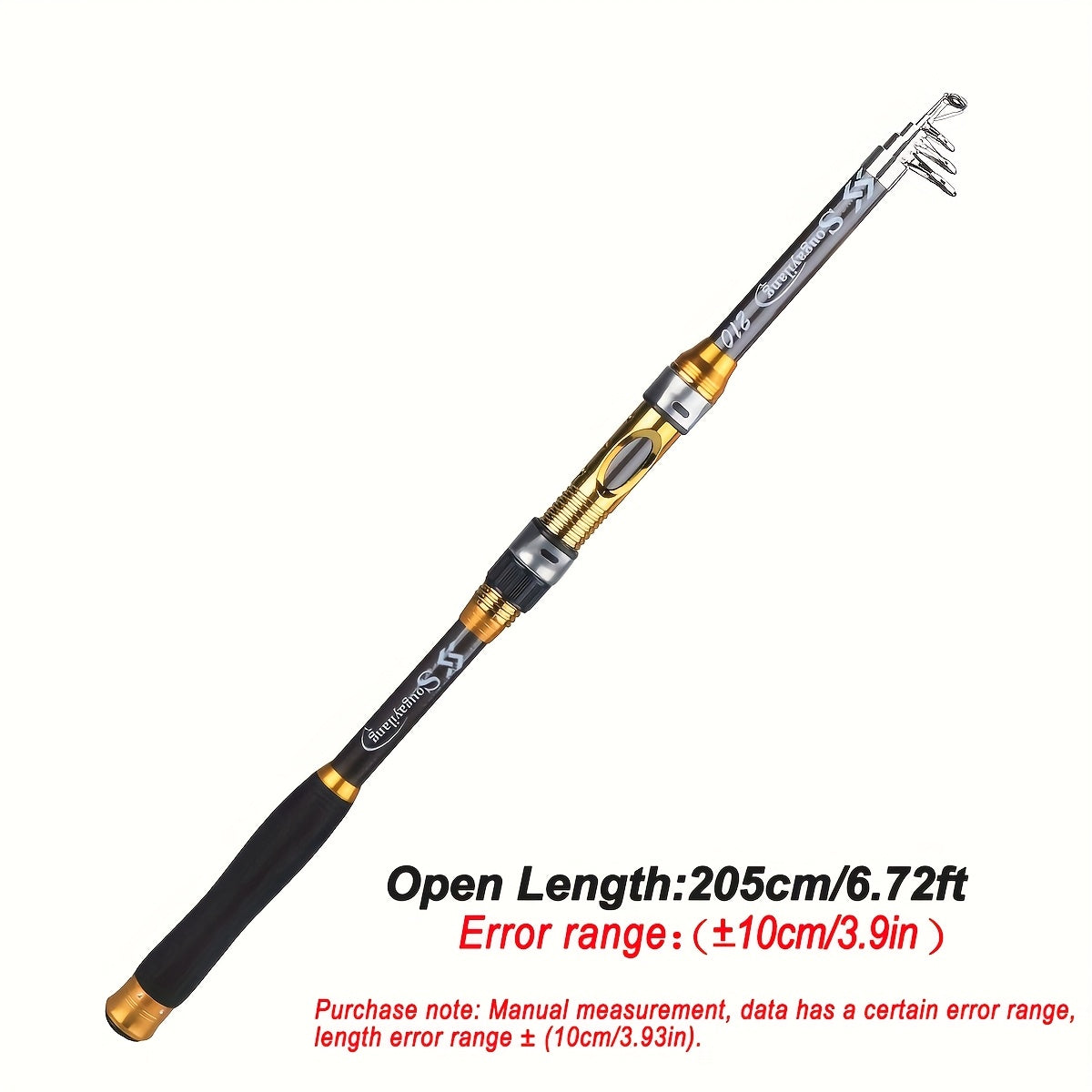 Sougayilang Telescopic Spinning Fishing Rod, 207.87cm to 294.74cm, Golden Carbon Fiber, Medium Action, Freshwater & Saltwater.