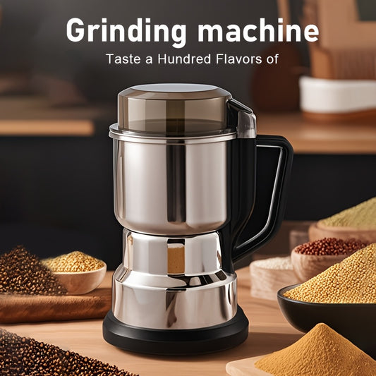 1pc UAO Stainless Steel Electric Grain Mill, upgraded with 4 blades for multi-function dry grinding of grains and traditional Chinese medicine. No battery required, 12500 RPM, 220-240V with