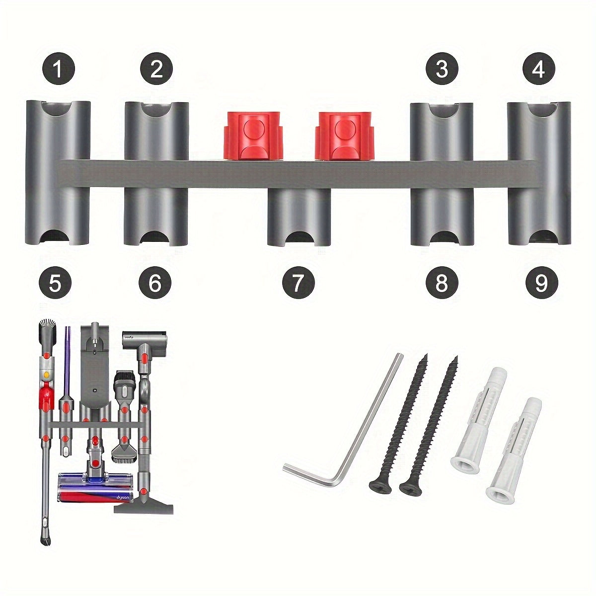 Durable Plastic Wall Mount Organizer for V7, V8, V10, V11, V15 Vacuum Cleaner Attachments - No-Drill Storage Rack and Accessory Holder