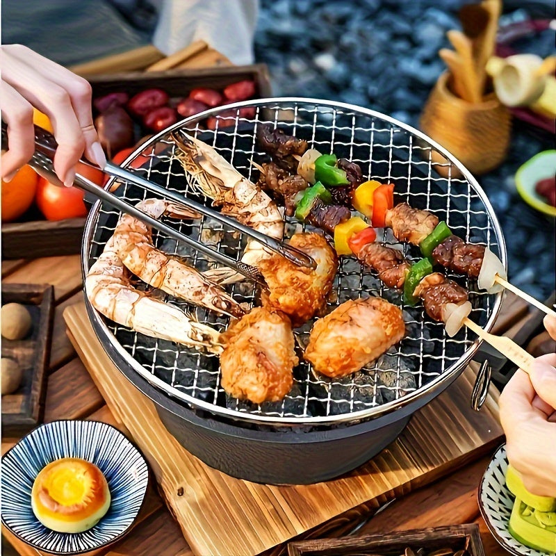 Handcrafted Cast Iron Charcoal Grill Stove with Mesh Net and Traditional Au Gratin Pan – Versatile BBQ for Home and Travel – Ideal for Teapot Heating, Perfect for Indoor and Outdoor Cooking – Requires Handwashing.