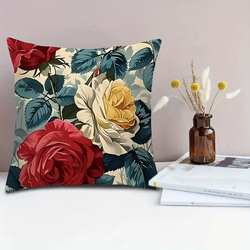 This double-sided, zippered polyester cushion case features a chic French-inspired floral design. The cover is vibrant, machine washable, and soft & cozy for home decor. Does not include insert.